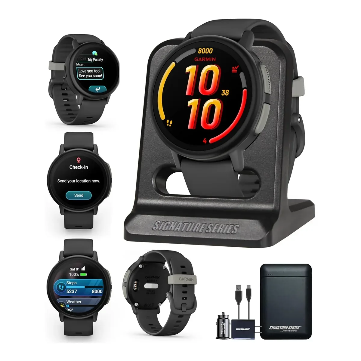 Garmin Bounce 2, Kids Smartwatch with Calling, Messaging and Location Tracking Features, Slate Gray with Signature Series Power Bundle product view