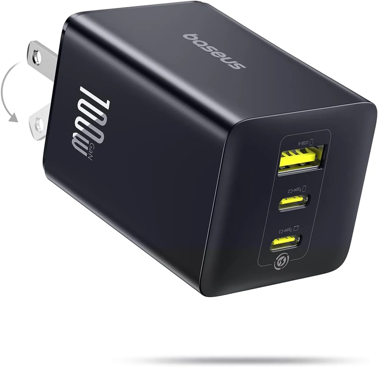 Baseus 100W USB C Charger Block, 3-Port Foldable Compact PPS Wall Charger, Fast Charging Power Adapter for MacBook Pro/Air, iPad, iPhone 17 Pro Max/Air, Galaxy S24, Steam Deck & More