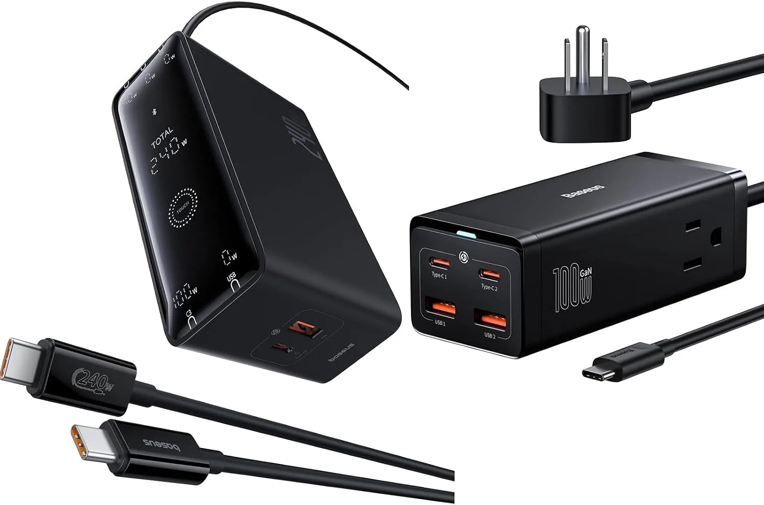 Baseus USB C Charger PowerCombo 100W & 240W Smart 5 Ports USB C Charger with Digital LED Display