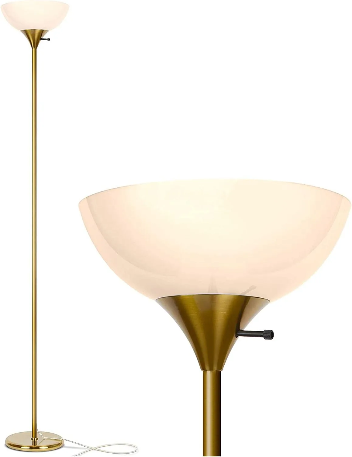 Brightech Sky Dome Dimmable LED Floor Lamp, Torchiere Floor Lamp for Living Room, Bedroom, & Office – Tall Torch Standing Lamp for Reading, Modern Home Decor – Brass/Gold