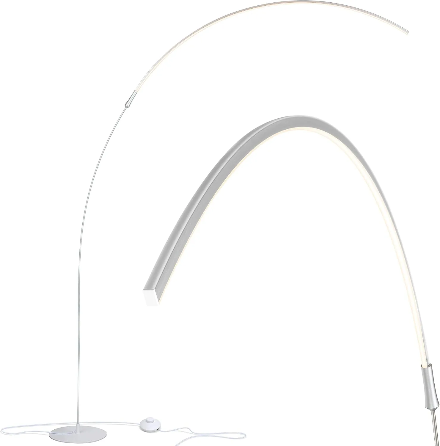 Brightech Sparq Arc Floor Lamp - Sleek, Minimalist Curved LED Standing Lamp for Living Room, Office Desk, Arches Over Bed and Sofa for Reading, Bright & Dimmable Task Light - Silver