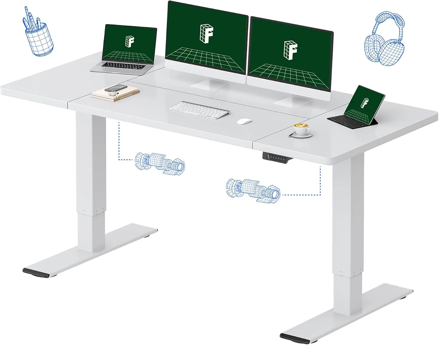 FLEXISPOT 71"x32" Large Dual Motor Electric Standing Desk, White - 198 LBS Heavy-Duty Capacity, Ideal for Home Office, Creative Studio, or Multi-Monitor Setup