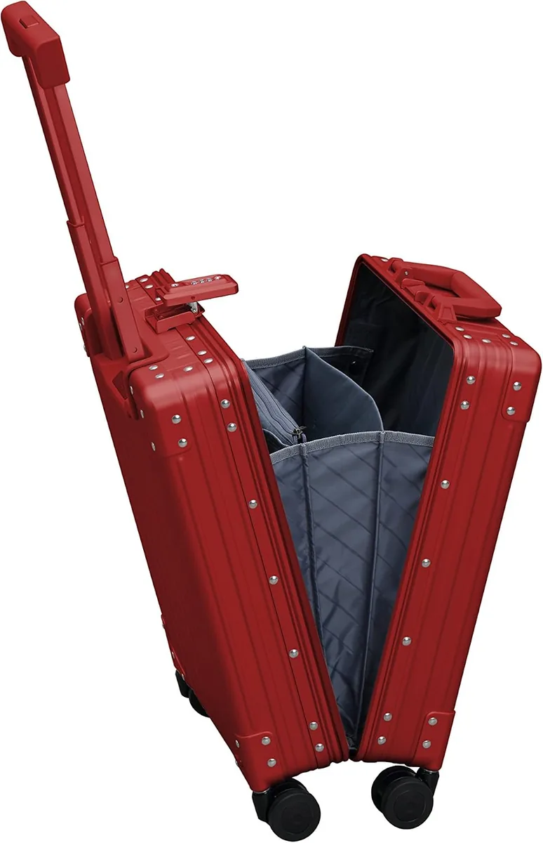 Aleon All Aluminum Lightweight 20" Business Laptop Briefcase - Vertical Open Carry-On, TSA Approved Suitcase, Four 360° spinner wheels, Compartment, Hard Side Cabin Bag for Travel & Business (Ruby)