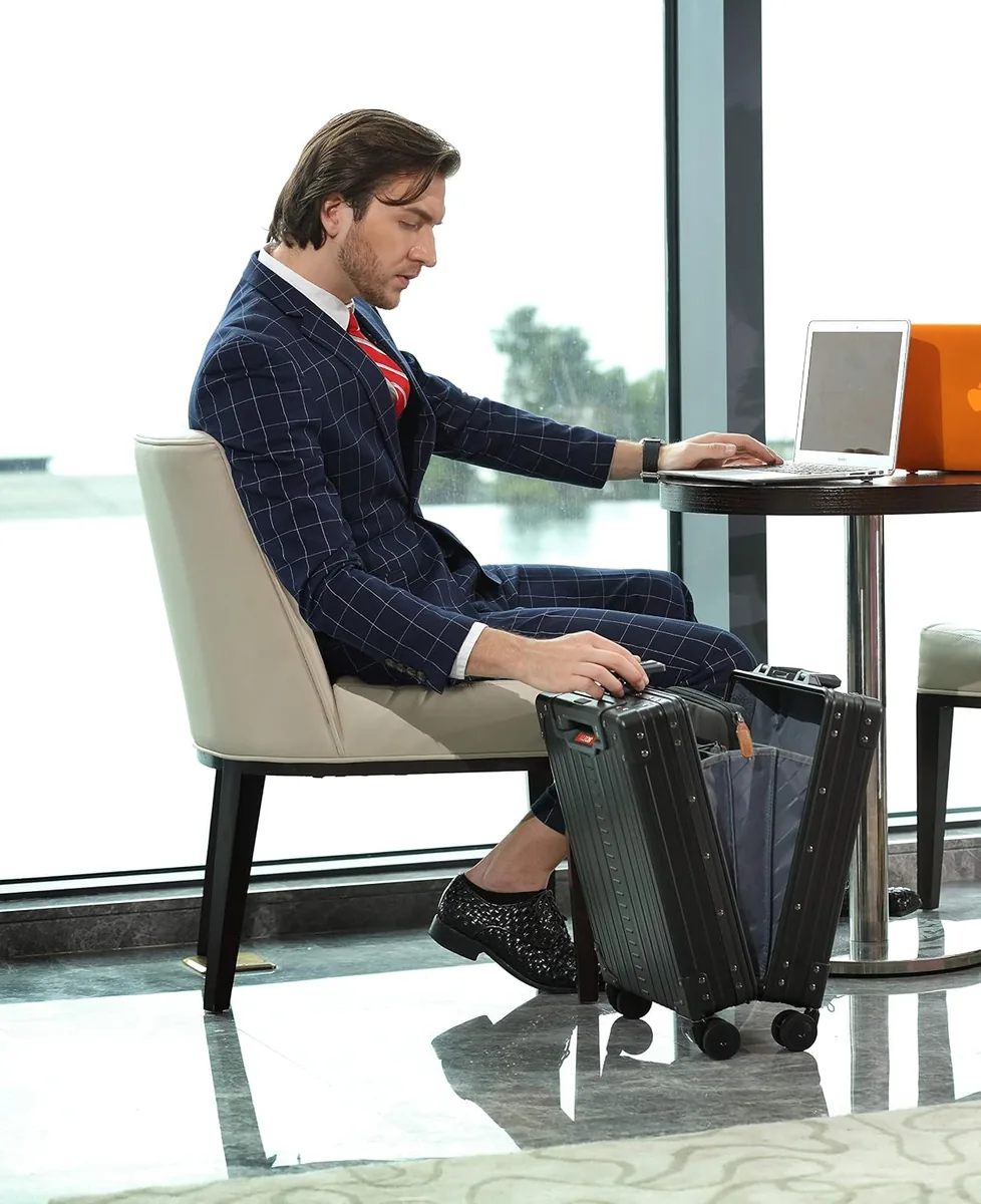 Aleon All Aluminum Lightweight 20" Business Laptop Briefcase - Vertical Open Carry-On, TSA Approved Suitcase, Four 360° spinner wheels, Compartment, Hard Side Cabin Bag for Travel & Business (Ruby)