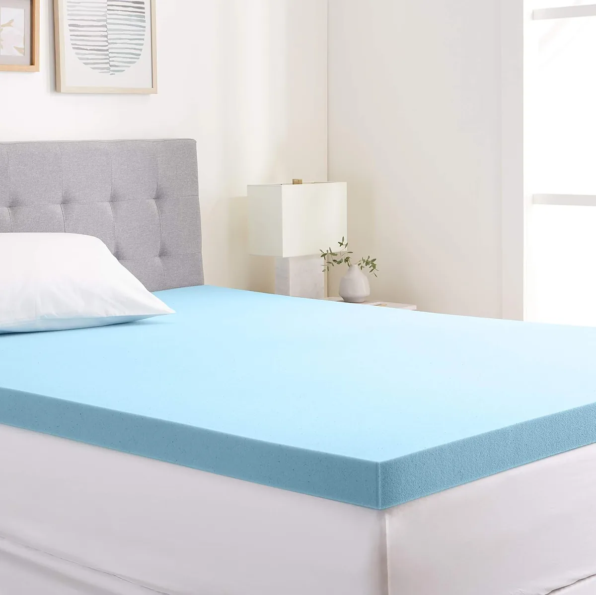 Amazon Basics Full Cooling Gel-Infused Memory Foam Mattress Topper, CertiPUR-US Certified, 2 Inches, Blue