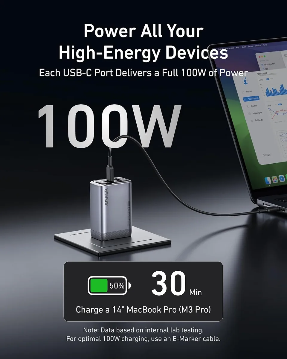 ANKER Prime 100W 3-Port GaN USB C Charger Block, Fast Foldable Wall Charger | Fast Charging Wall Charger, Foldable and Compact for MacBook, iPad, iPhone 17 Series, Galaxy S24/S23, and More