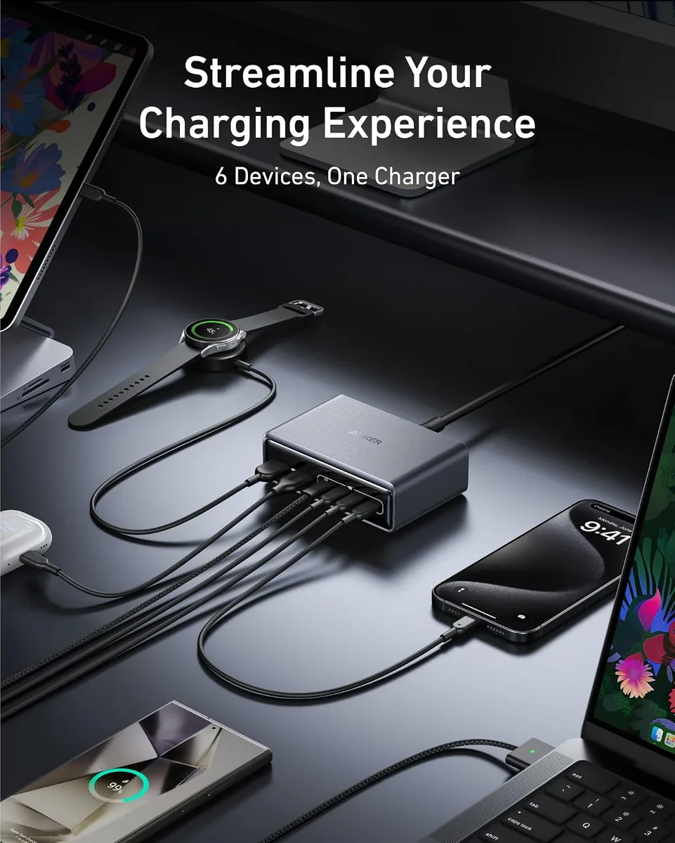 Anker Prime Charging Station, 200W 6-Port GaN Desktop Charger | Fast Charging USB C Charger for Multiple Devices, Compatible with iPhone, Galaxy, MacBook, Dell and More