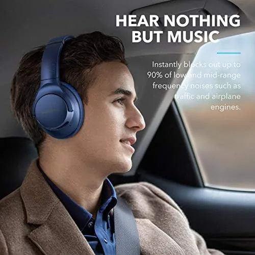 Soundcore Anker Life Q20 Hybrid Active Noise Cancelling Headphones, Wireless Over Ear Bluetooth Headphones, 60H Playtime, Hi-Res Audio, Deep Bass, Memory Foam Ear Cups