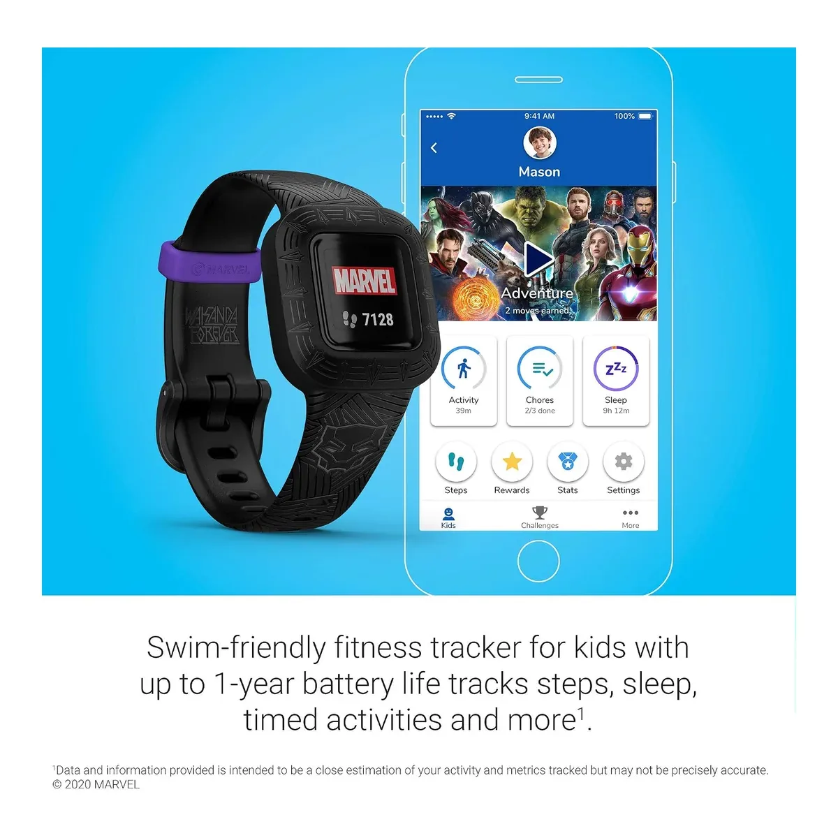 Garmin vivofit jr. 3, Fitness Tracker for Kids, Swim-Friendly, Up to 1-Year Battery Life, Marvel Black Panther product view 3