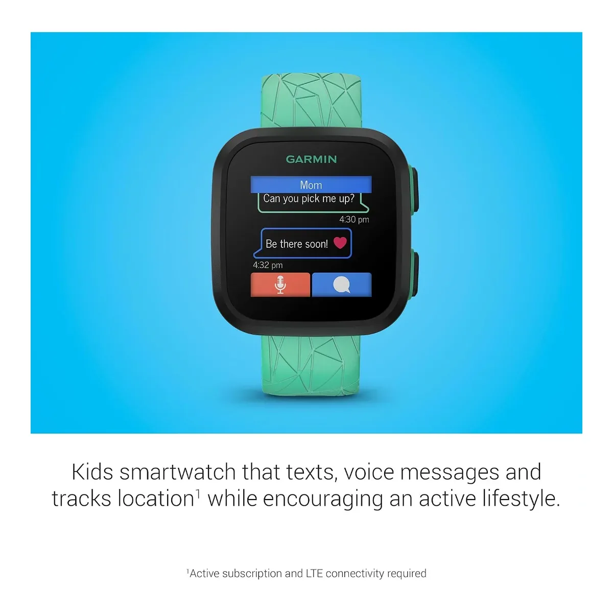 Garmin Bounce™, Kids Smartwatch, Two-Way Text and Voice Messaging, Location Tracking, Green Burst product view 3