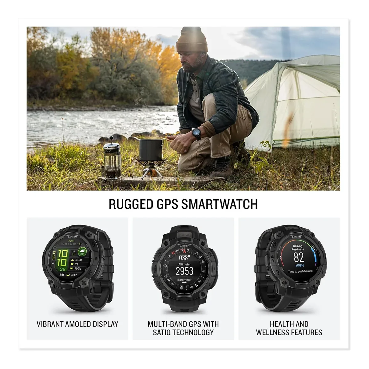 Garmin Instinct® 3 AMOLED, Rugged GPS Smartwatch, 45mm, Black product view 2