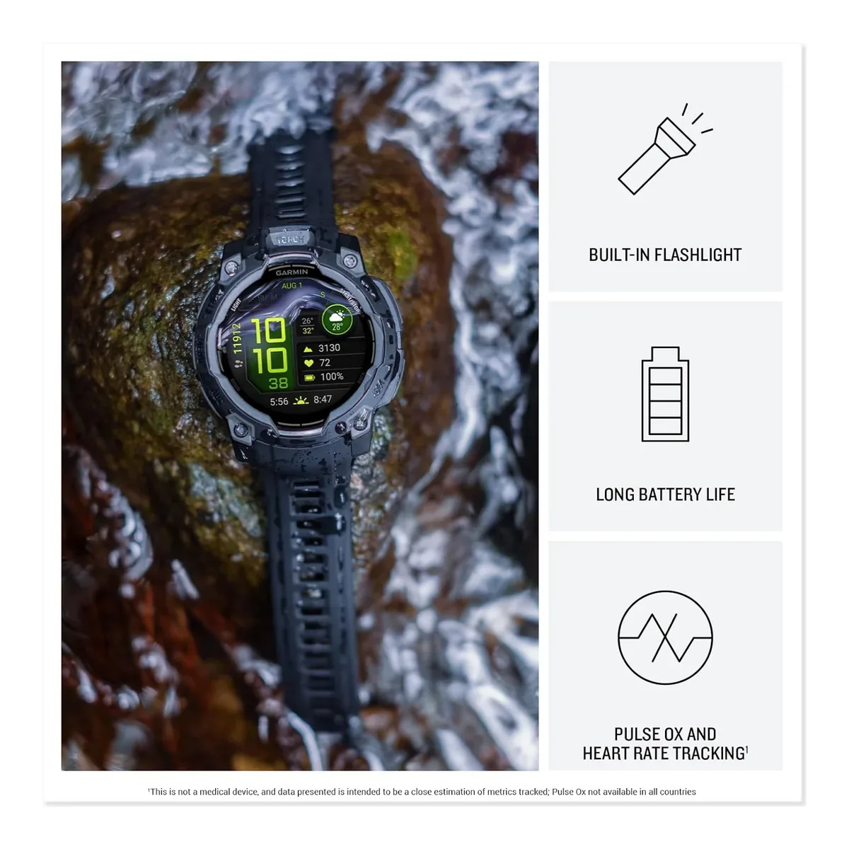 Garmin Instinct® 3 AMOLED, Rugged GPS Smartwatch, 45mm, Black product view 3