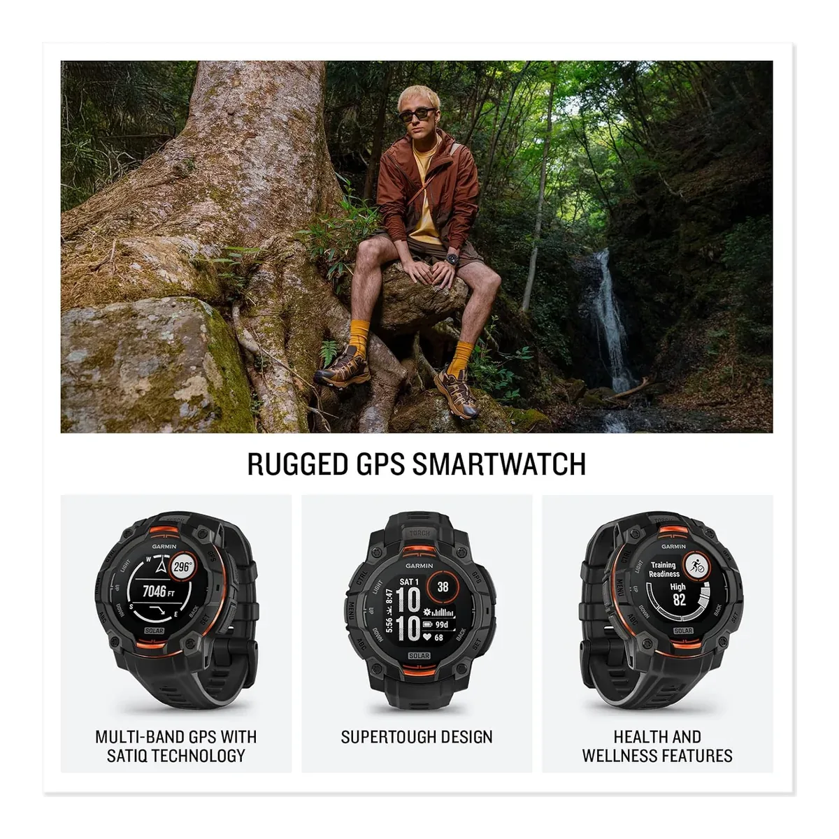 Garmin Instinct® 3 Solar, Rugged GPS Smartwatch, 45mm, Black product view 2