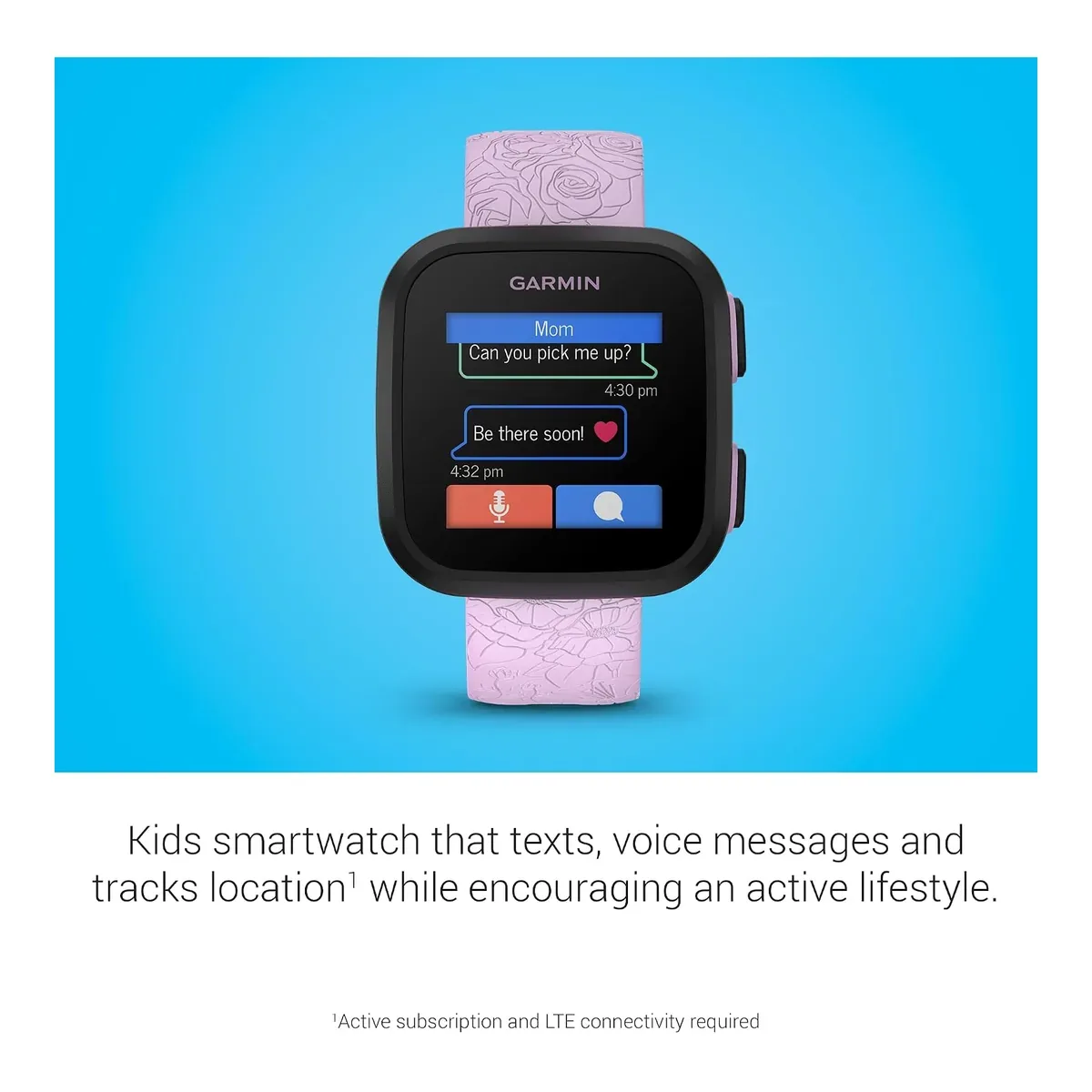 Garmin Bounce™, Kids Smartwatch, Two-Way Text and Voice Messaging, Location Tracking, Lilac Floral (Renewed) product view 3