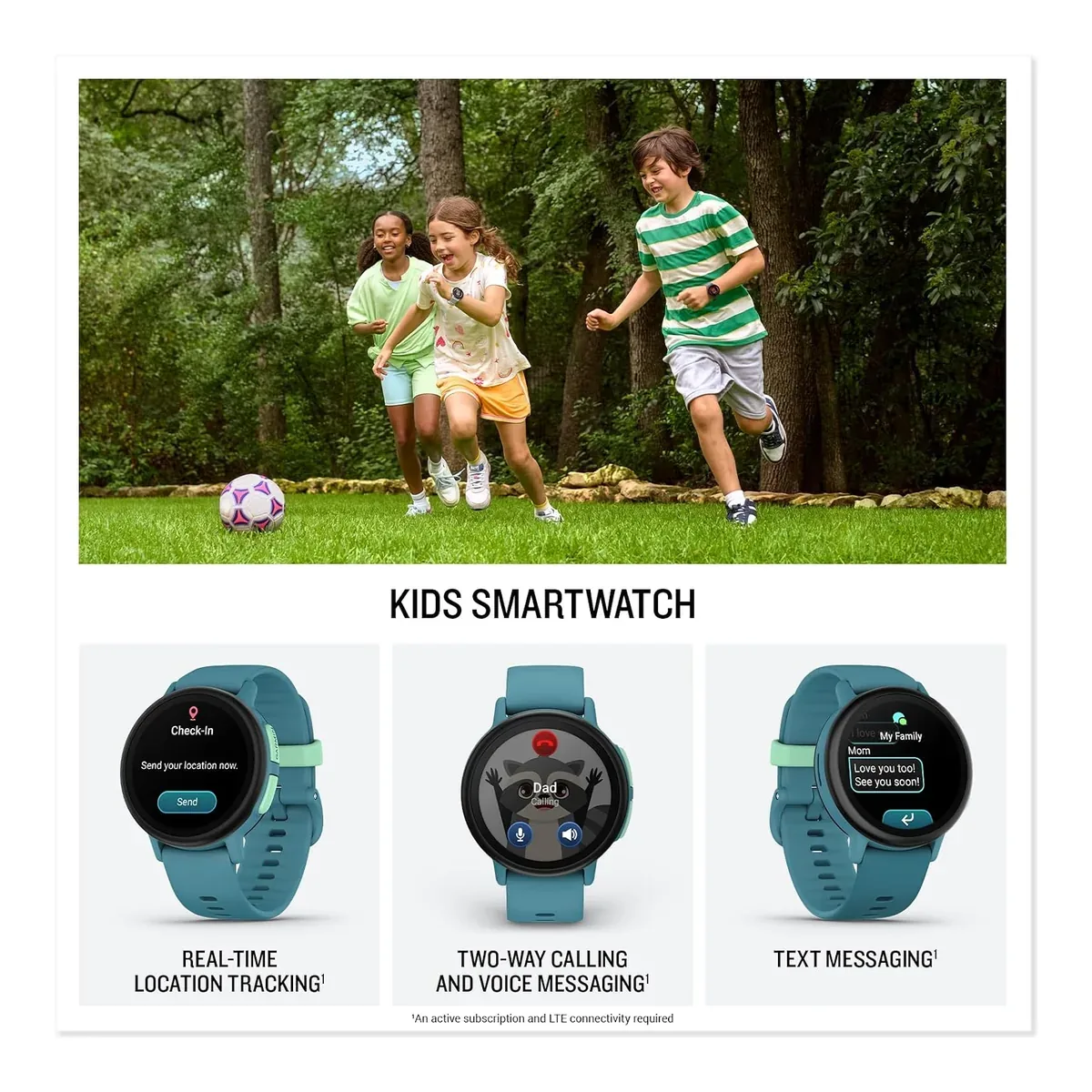 Garmin Bounce™ 2, Kids Smartwatch, Calling & Texting, 43mm, Turquoise product view 2