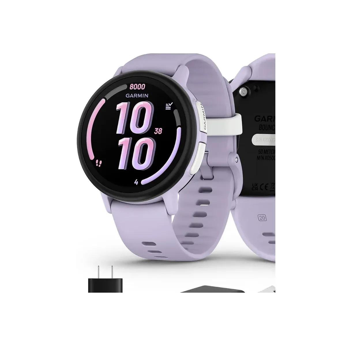 Garmin Bounce 2, Kids Smartwatch with Calling, Messaging and Location Tracking Features, Light Purple Bundle with USB Wall Charger + More product view 2