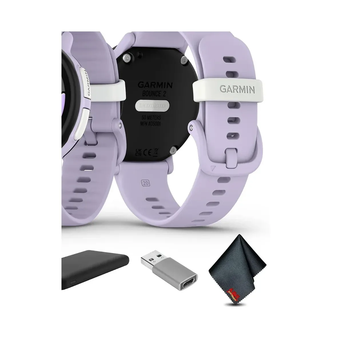Garmin Bounce 2, Kids Smartwatch with Calling, Messaging and Location Tracking Features, Light Purple Bundle with USB Wall Charger + More product view 3