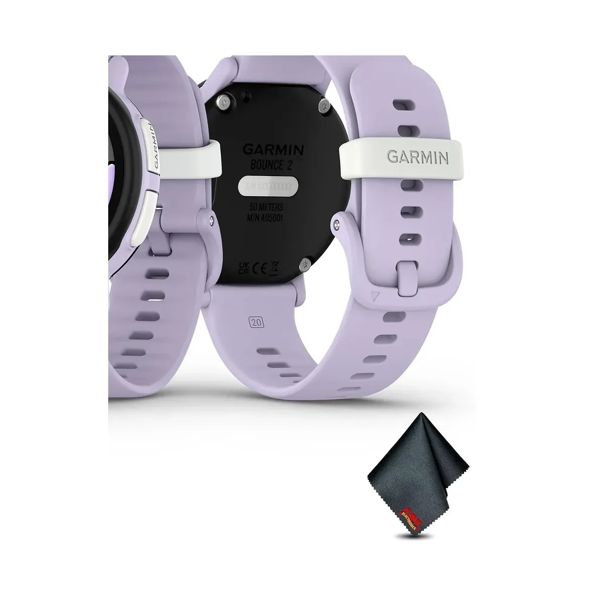 Garmin Bounce 2, Kids Smartwatch with Calling, Messaging and Location Tracking Features, Light Purple Bundle with Microfiber Cleaning Cloth product view 3