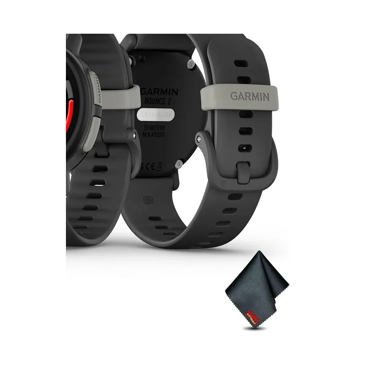 Garmin Bounce 2, Kids Smartwatch with Calling, Messaging and Location Tracking Features, Slate Gray Bundle with Microfiber Cleaning Cloth product view 3