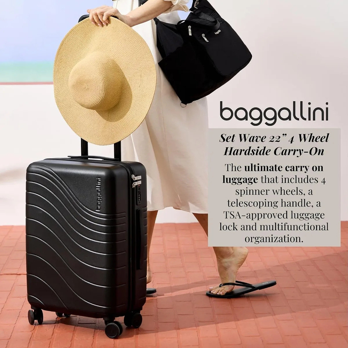 Baggallini Set Wave 22” 4 Wheel Hardside Carry-On Luggage - Lightweight Carry On Suitcase with Wheels