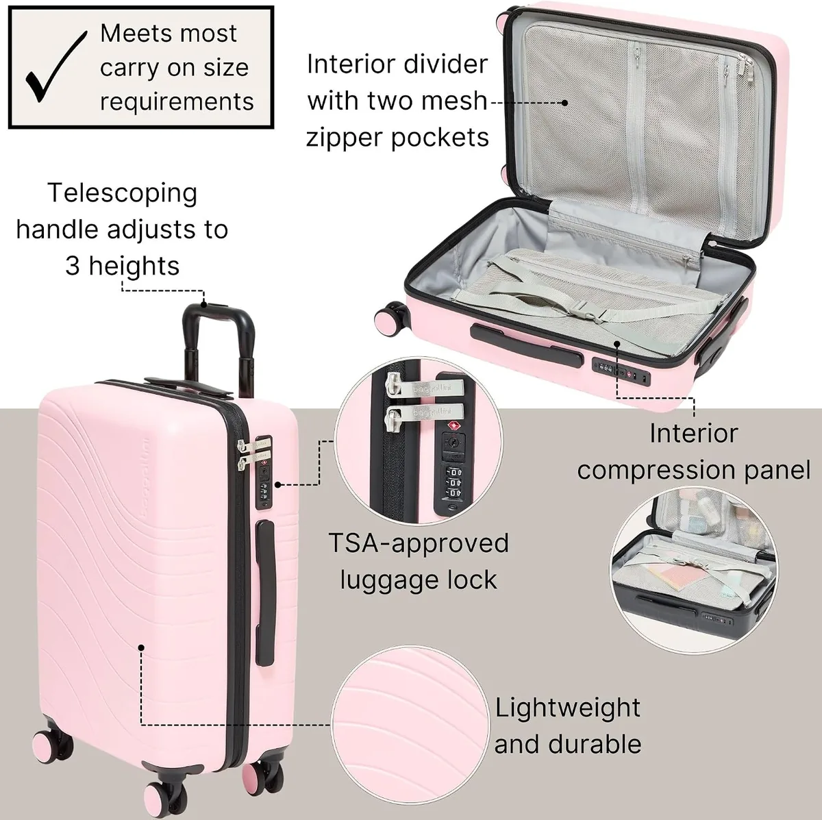 Baggallini Set Wave 22” 4 Wheel Hardside Carry-On Luggage - Lightweight Carry On Suitcase with Wheels