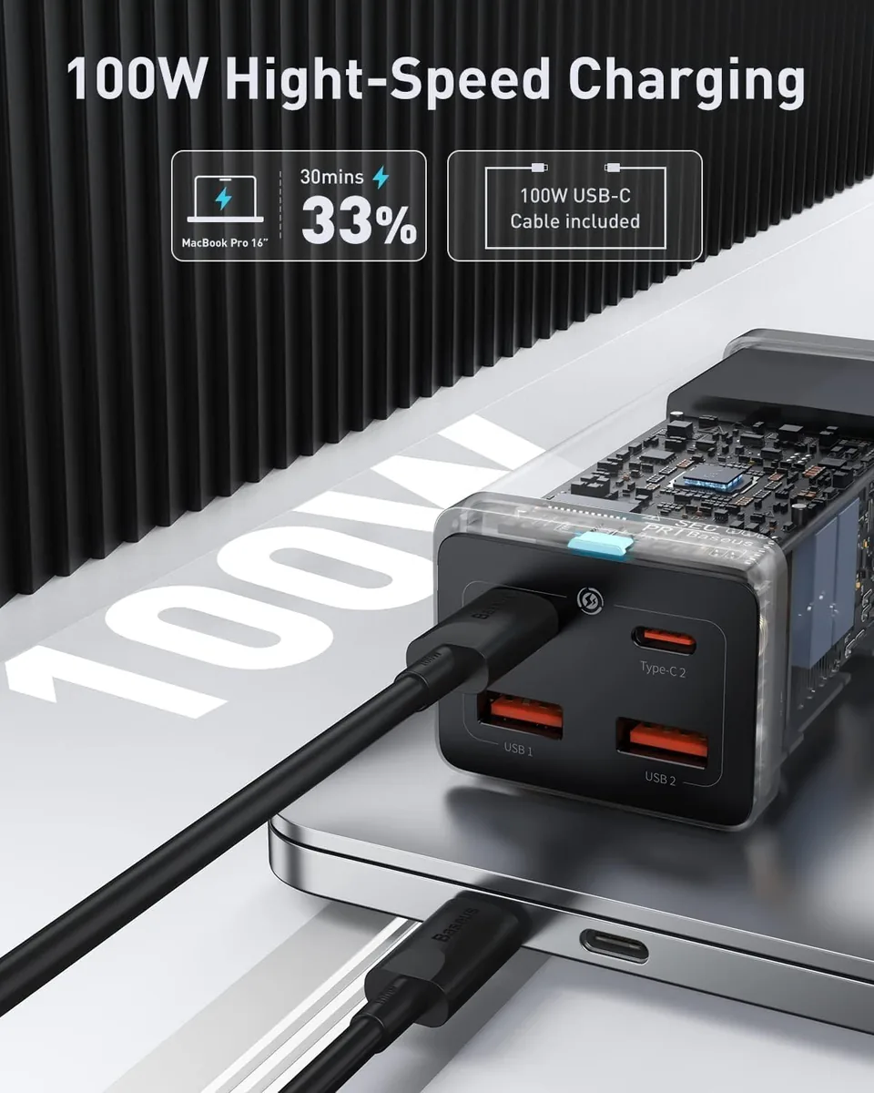 Baseus USB C Charger PowerCombo 100W & 240W Smart 5 Ports USB C Charger with Digital LED Display