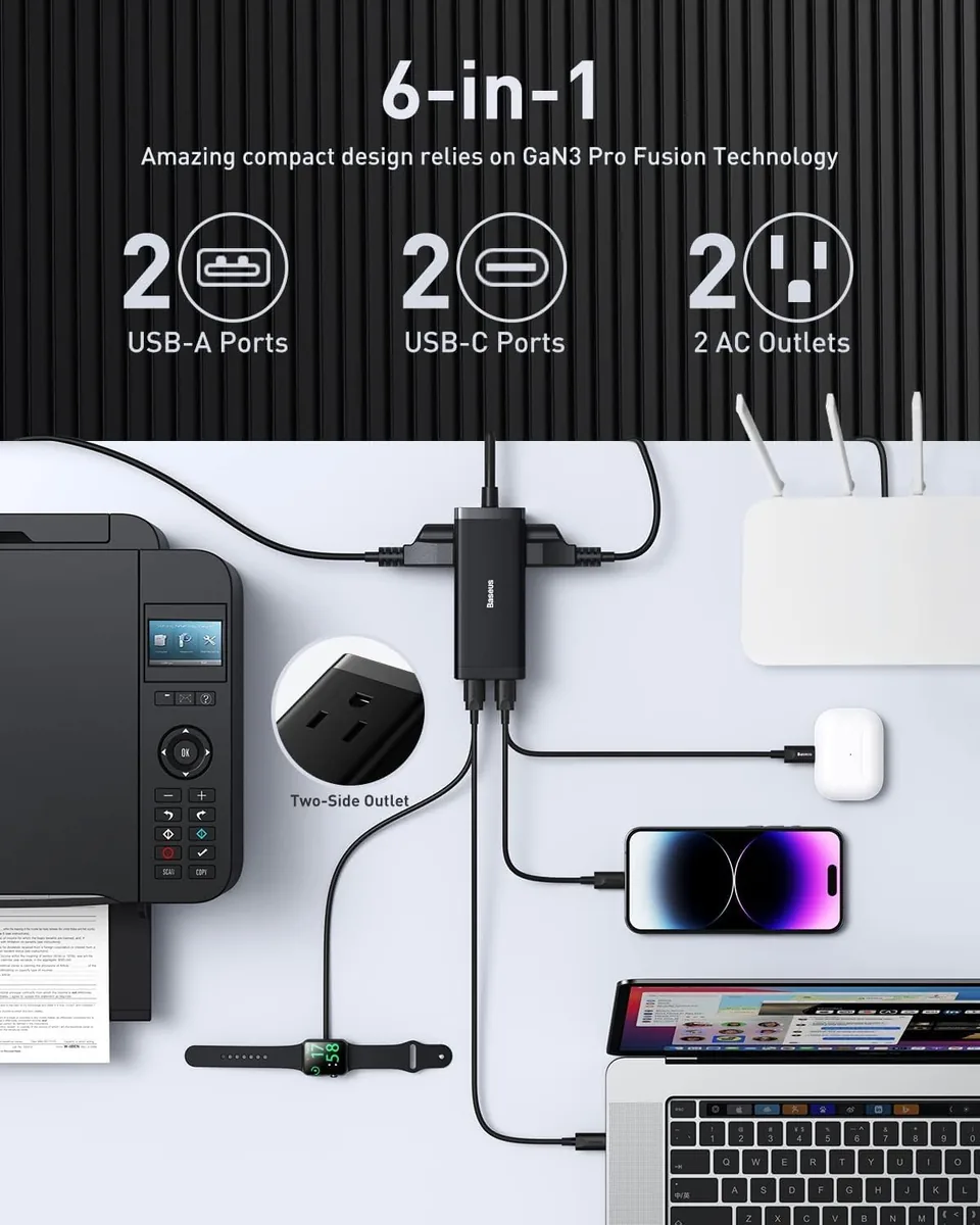Baseus USB C Charger PowerCombo 100W & 240W Smart 5 Ports USB C Charger with Digital LED Display