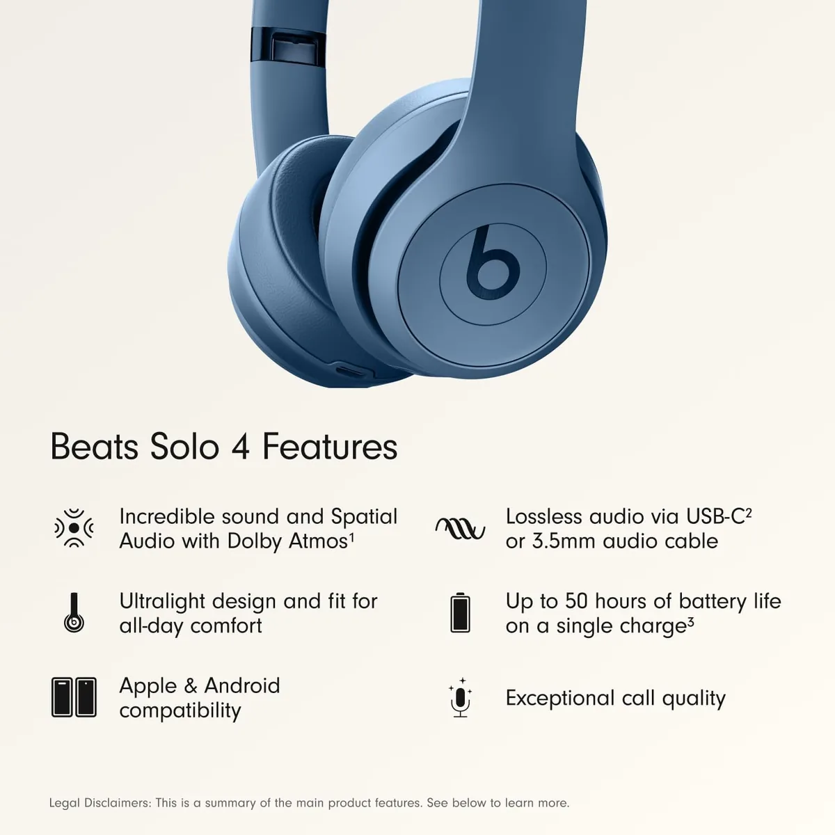 Beats Solo 4 - Wireless On-Ear Bluetooth Headphones, Up to 50-Hour Battery Life, Ultra-Lightweight Comfort, Powerful and Balanced Sound, Apple & Android Compatible