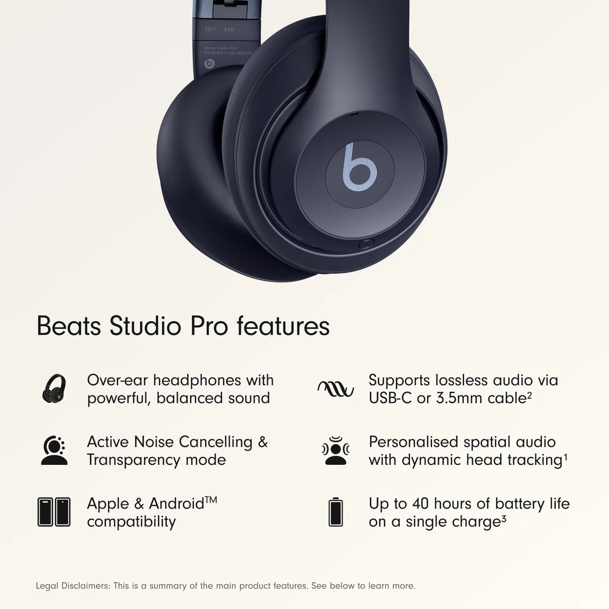 Beats Studio Pro - Wireless Bluetooth Noise Cancelling Headphones - Personalized Spatial Audio, USB-C Lossless Audio, Apple & Android Compatibility, Up to 40 Hours Battery Life