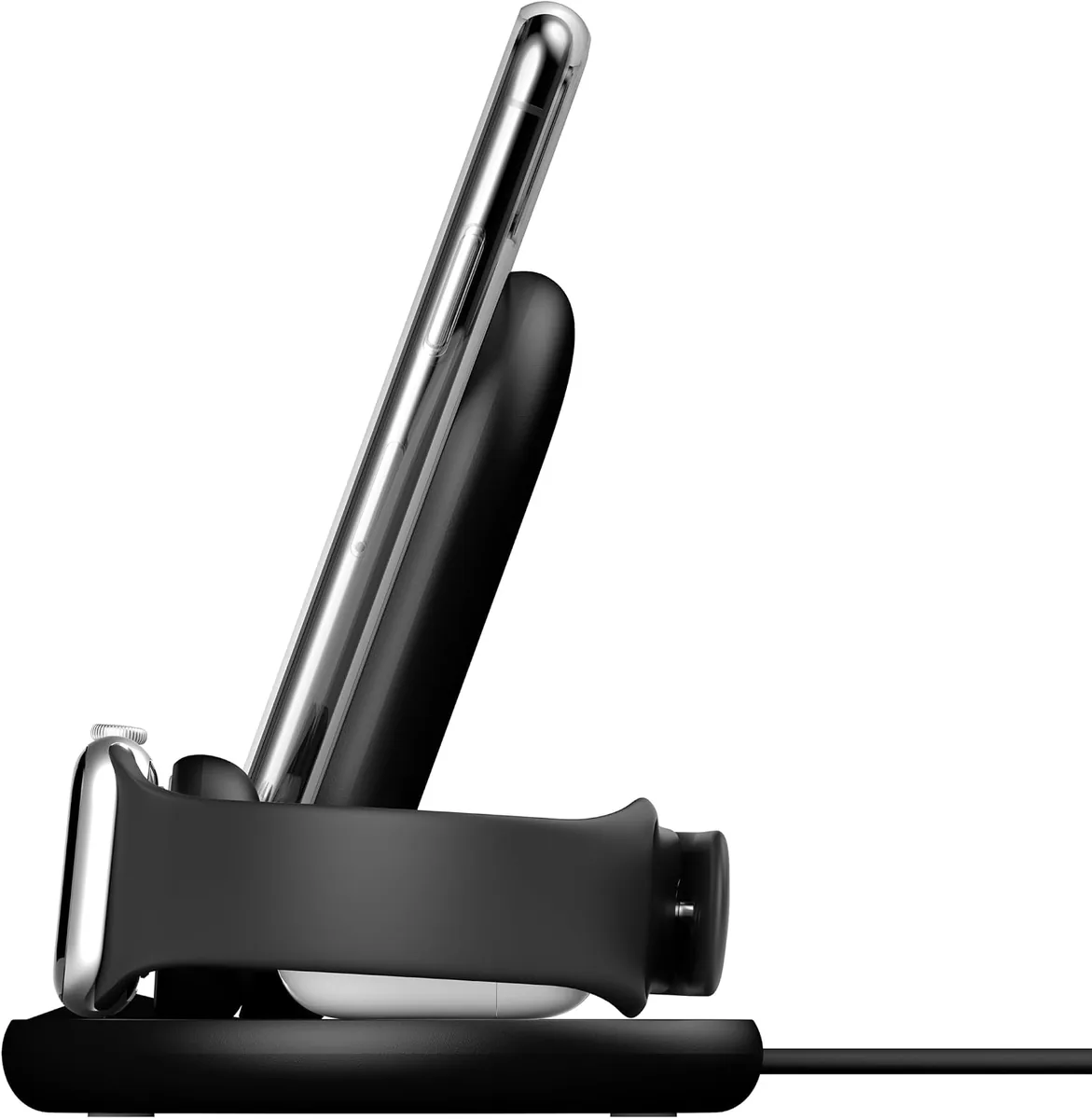 Belkin 3-in-1 Wireless Charger - Fast Charging Stand for Apple iPhone, Apple Watch & AirPods Case Compatible Qi Station For Multiple Devices - Black