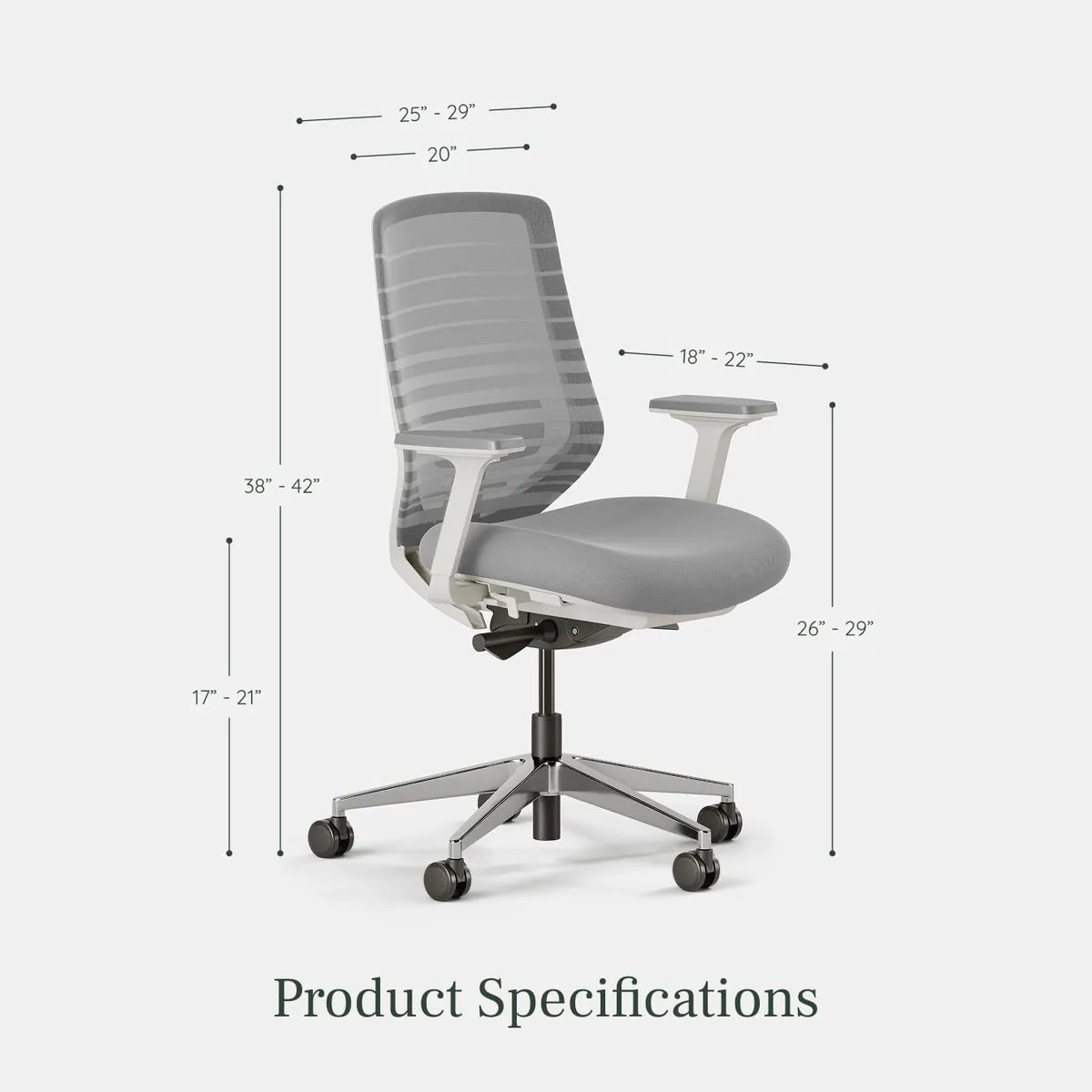 Branch Ergonomic Chair - A Versatile Desk Chair with Adjustable Lumbar Support, Breathable Mesh Backrest, and Smooth Wheels - Experience Optimal Comfort and Support - Pebble - White