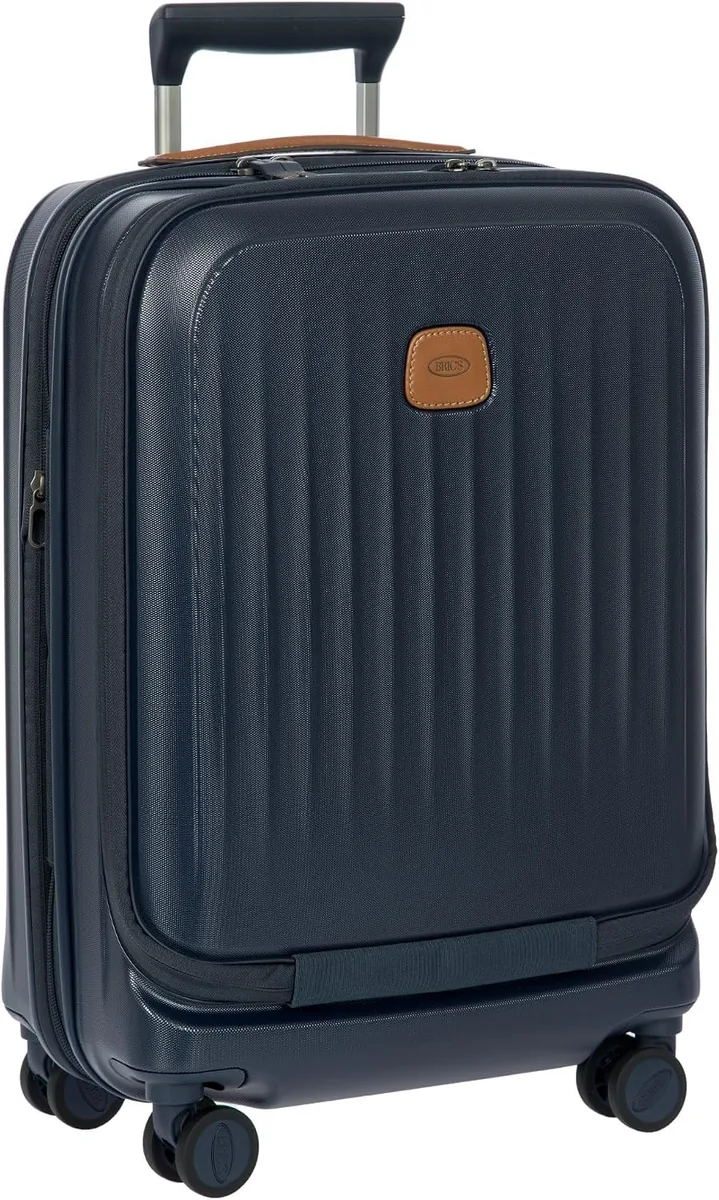 Bric's Taormina Ultra-Light Carry-On Spinner – Airline Approved Expandable Hard Shell Suitcase with TSA Lock, Anti-Tamper Zippers & Built-In USB Port - 21 Inch with Pocket, Blue