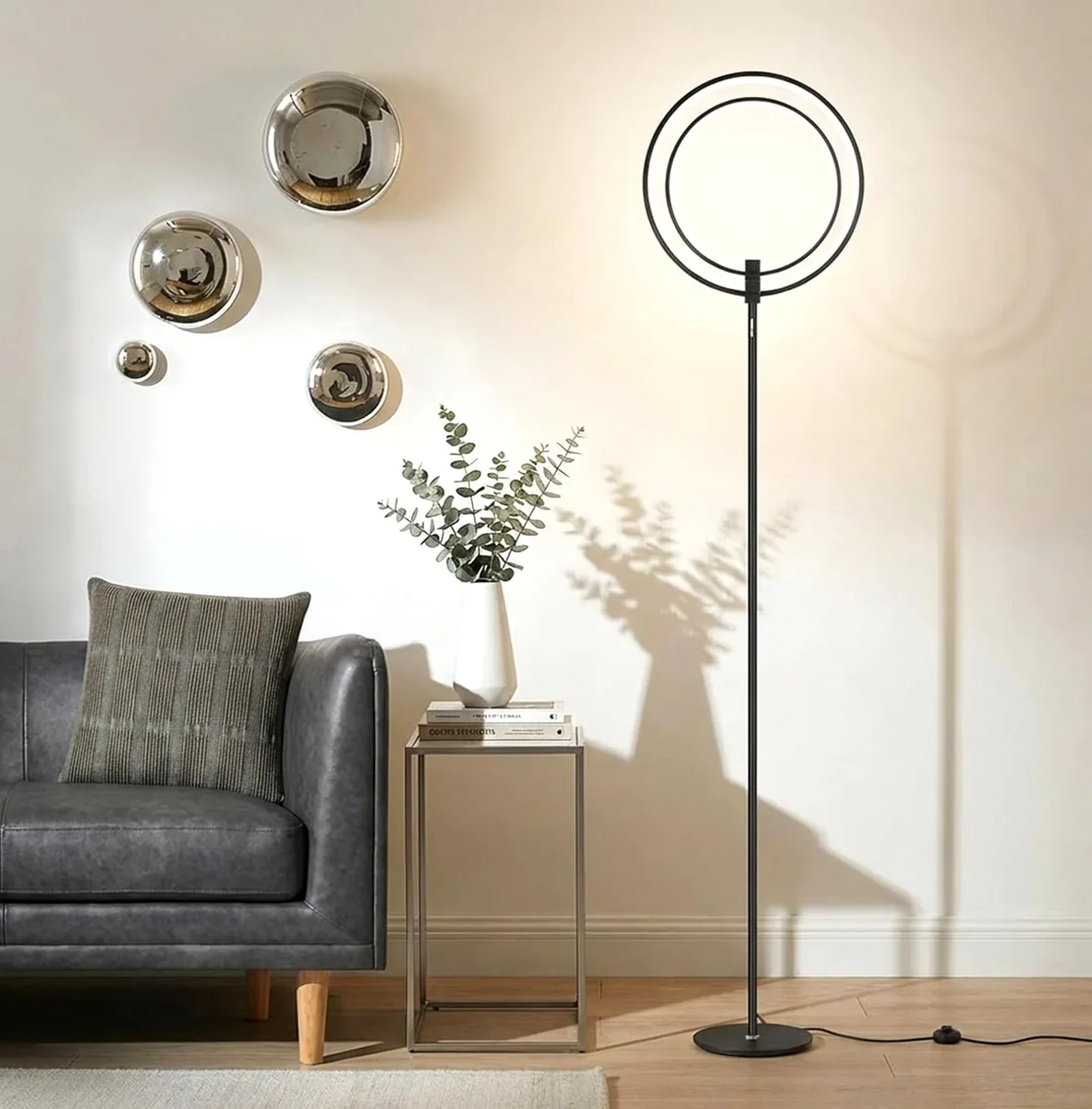 Brightech Eclipse Dimmable LED Floor Lamp, Modern Torchiere Floor Lamp for Living Rooms & Offices – Super Bright Tall Lamp with Dimmable Options for Reading, Standing Lamp Living Room Décor - Black