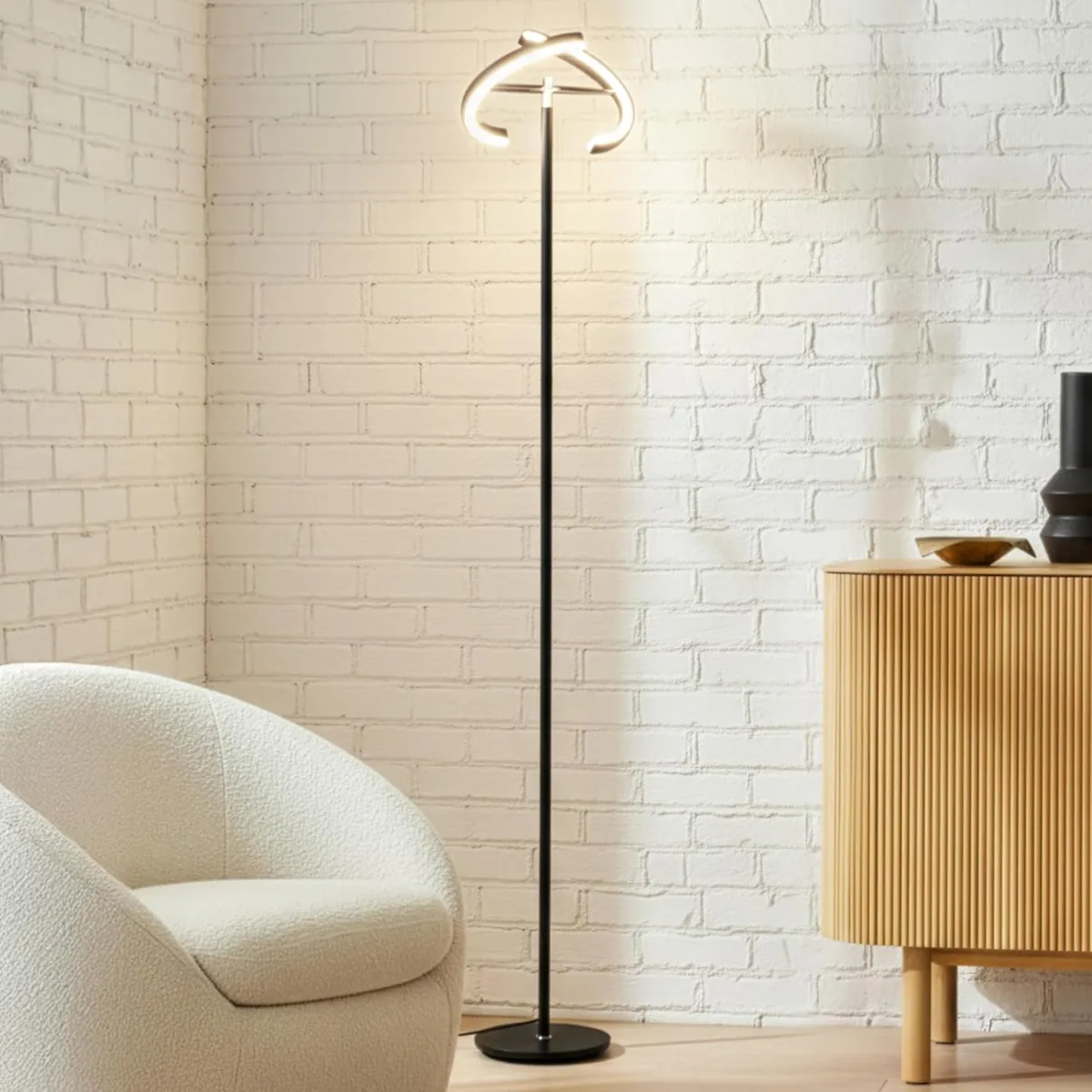 Brightech Halo Split Modern Bright LED Torchiere Floor Lamp for Offices - Dimmable, Tall Standing Lamp for Living Room or Bedroom - Adjustable Light w/Rotating Angles - Jet Black