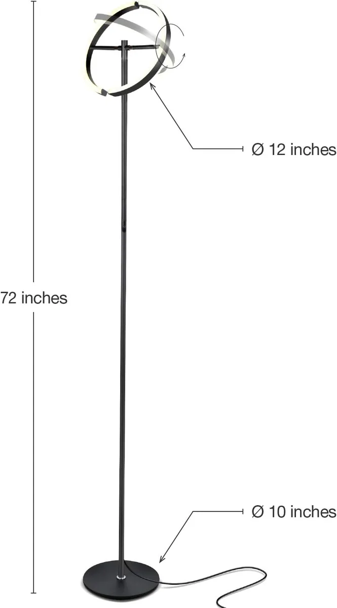 Brightech Halo Split Modern Bright LED Torchiere Floor Lamp for Offices - Dimmable, Tall Standing Lamp for Living Room or Bedroom - Adjustable Light w/Rotating Angles - Jet Black