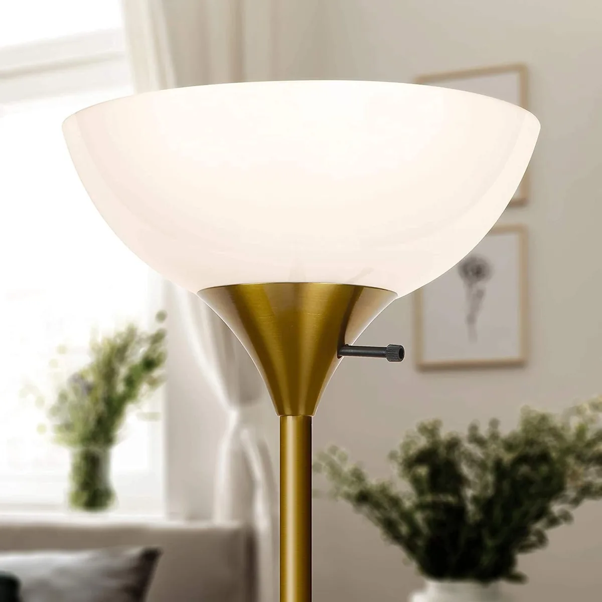Brightech Sky Dome Dimmable LED Floor Lamp, Torchiere Floor Lamp for Living Room, Bedroom, & Office – Tall Torch Standing Lamp for Reading, Modern Home Decor – Brass/Gold