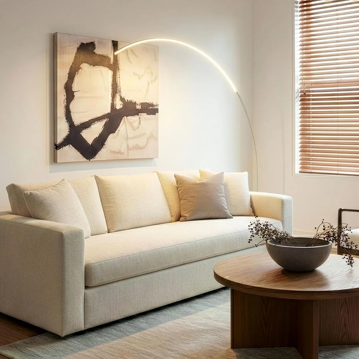 Brightech Sparq Arc Floor Lamp - Sleek, Minimalist Curved LED Standing Lamp for Living Room, Office Desk, Arches Over Bed and Sofa for Reading, Bright & Dimmable Task Light - Silver