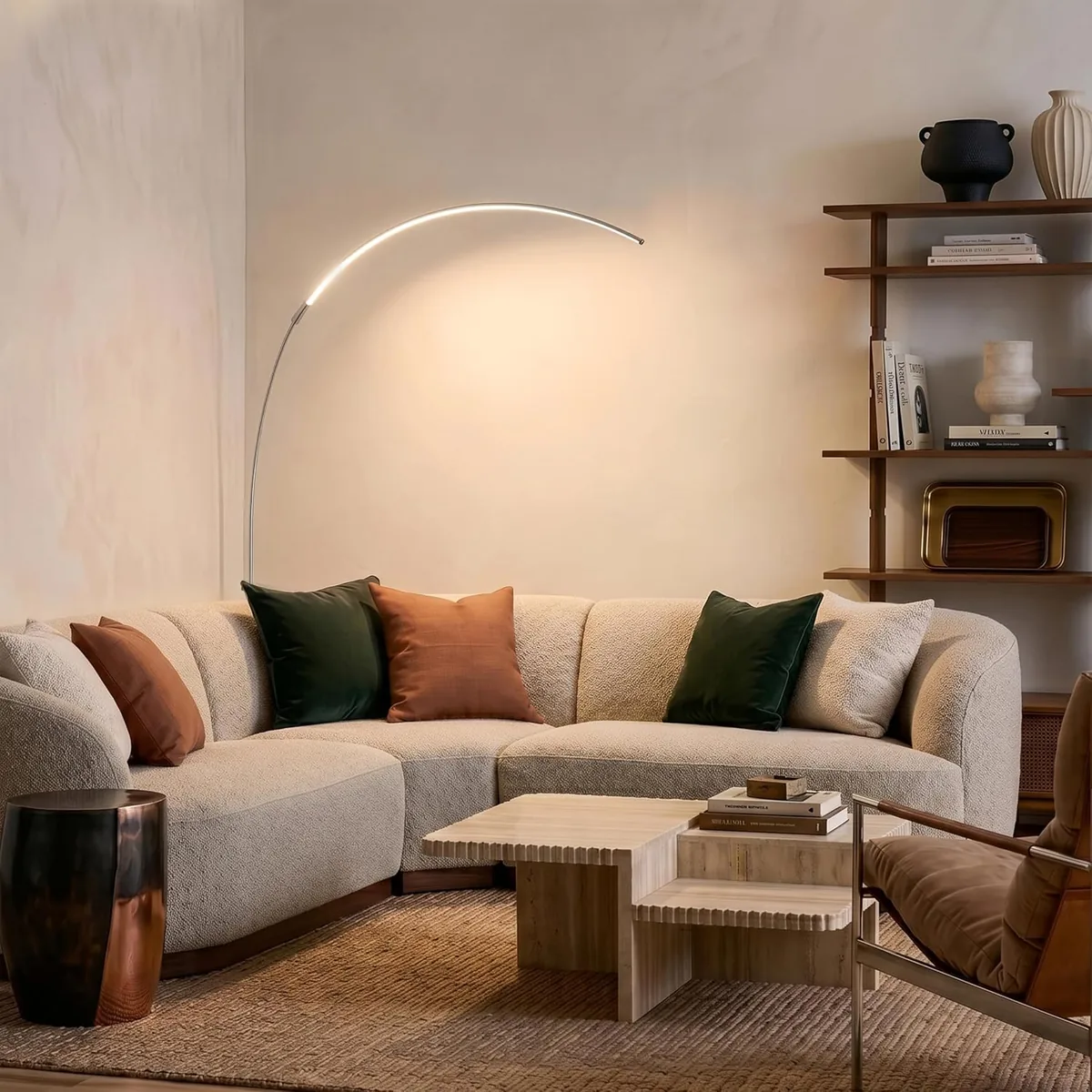 Brightech Sparq Arc Floor Lamp - Sleek, Minimalist Curved LED Standing Lamp for Living Room, Office Desk, Arches Over Bed and Sofa for Reading, Bright & Dimmable Task Light - Silver