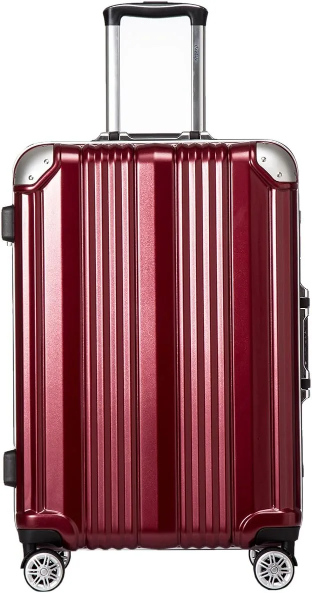 Coolife Luggage Aluminium Frame Suitcase 3 Piece Set with TSA Lock 100%PC (BLACK) (wine red)