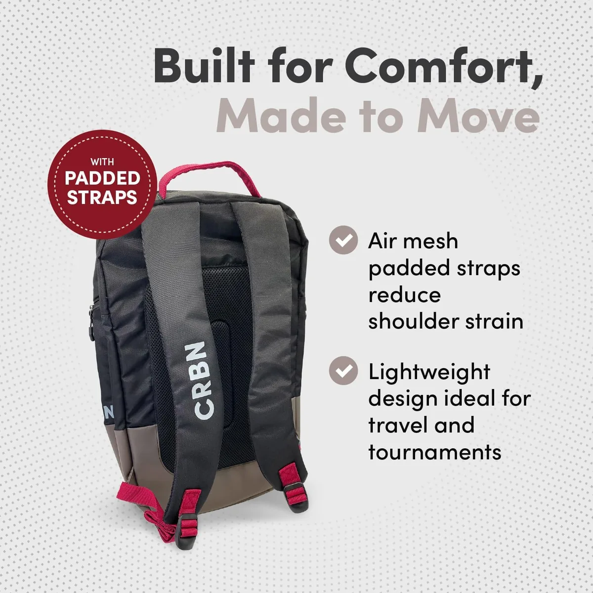 CRBN Pickleball - Backpack - Pro Team Pickleball Bag - Padded Compartment with Space for 3 Paddles, Shoes & More
