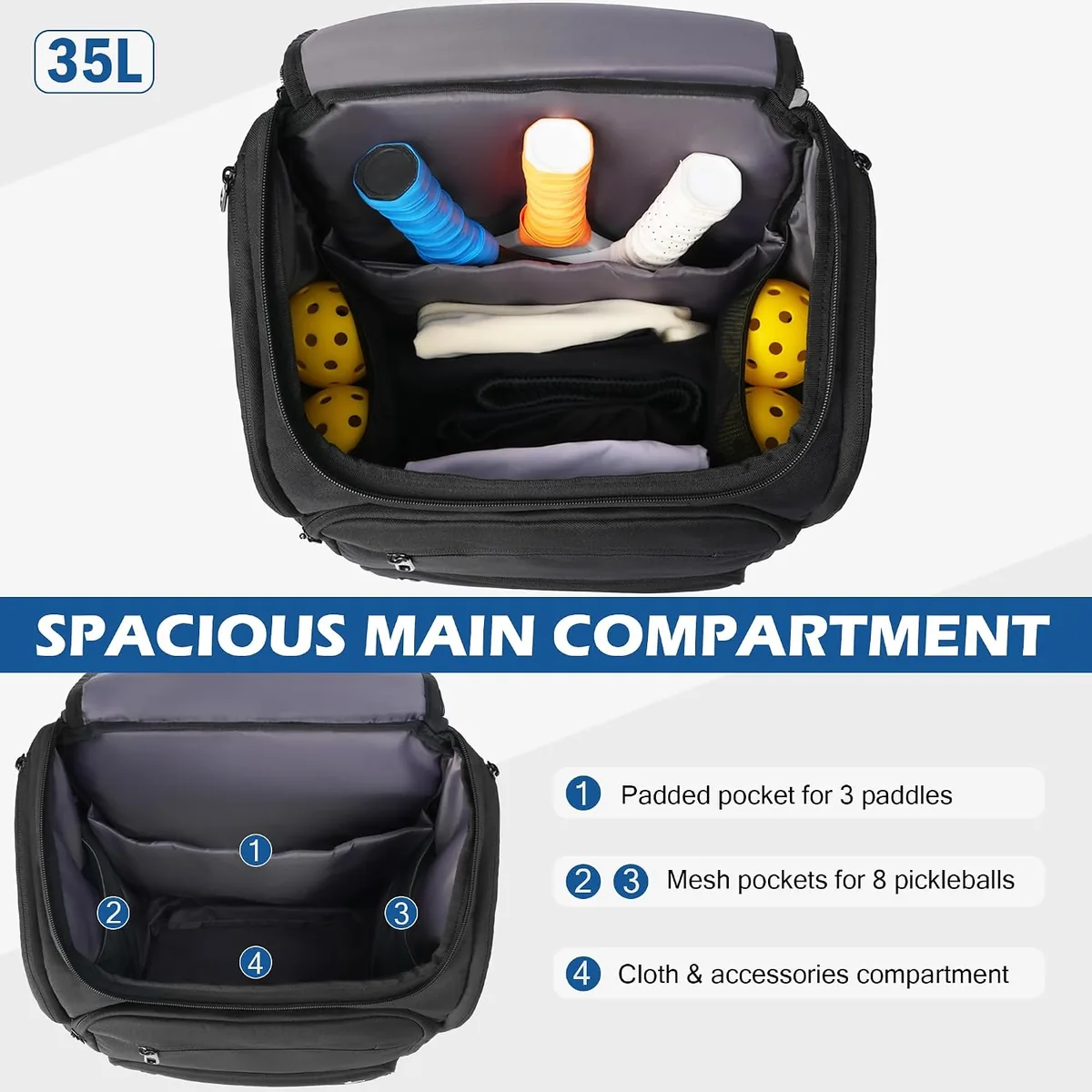 DBXINY Pickleball Bag Backpack Fits 4+ Paddles, Large Pickle ball Bags for Men and Women with Shoe Compartment and Fence Hook, Great Pickleball Gifts