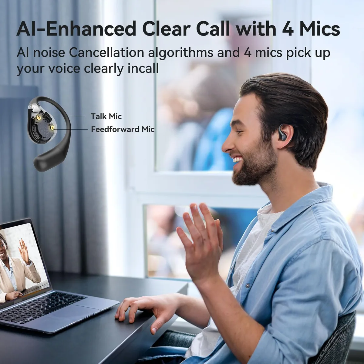 EarFun OpenJump Open Ear Headphones, Wireless Earbuds with Ergonomic Earhook, Hi-Res Sound, LDAC, 4 Mics ENC Call, 42H Playtime, Multipoint Connection, IPX7 Waterproof, Snug Fit for Workout, Running