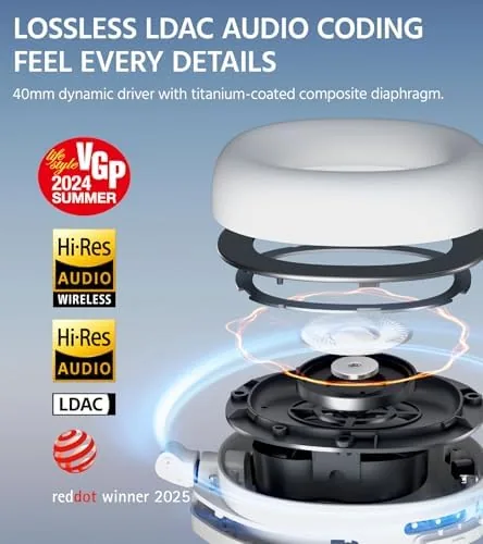 Edifier W830NB Wireless Over Ear Headphones with -45dB Active Noise Cancelling, Hi-Res Audio LDAC, 94H Playtime, Spatial Audio, Fast Charging, Multipoint Connection