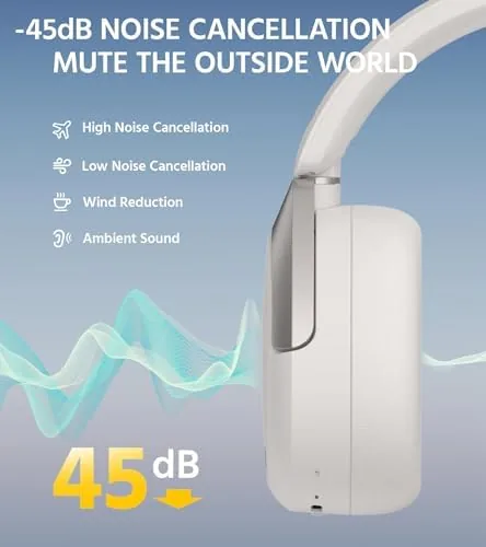 Edifier W830NB Wireless Over Ear Headphones with -45dB Active Noise Cancelling, Hi-Res Audio LDAC, 94H Playtime, Spatial Audio, Fast Charging, Multipoint Connection