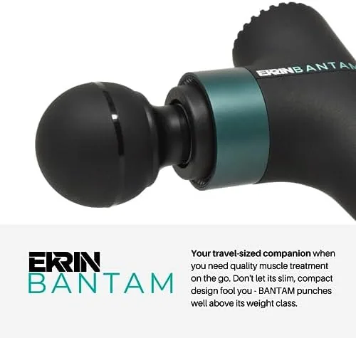 Ekrin Athletics Bantam Mini Massage Gun - Compact Deep Tissue Muscle Massager with Adjustable Speeds & 4 Attachments - Long Battery Life, Lightweight, Travel Friendly