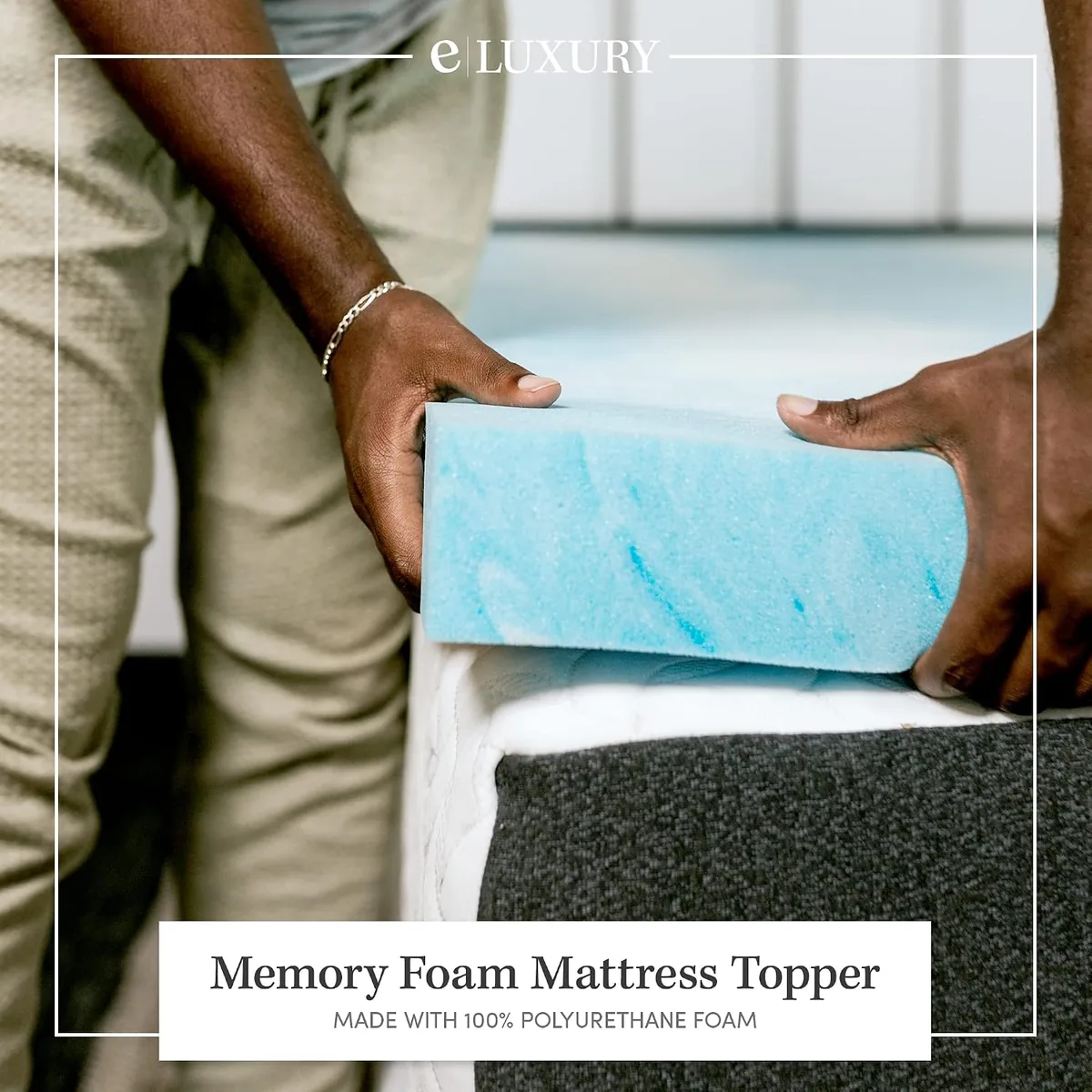 eLuxurySupply 3 Inch Memory Foam Mattress Topper - Temperature Regulating Mattress Pad - 2 lb Density for High Support - CertiPUR-US Certified - Cali King