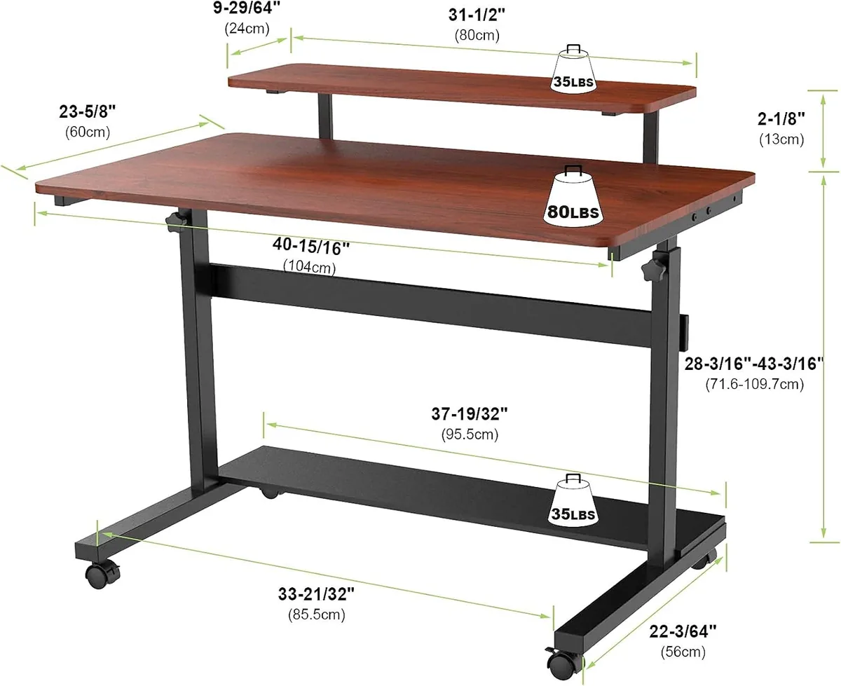 Eureka Ergonomic Mobile Standing Desk 41 Inch, Lockable Home Office Height Adjustable Computer Desk PC Table with Hutch, Teak Top