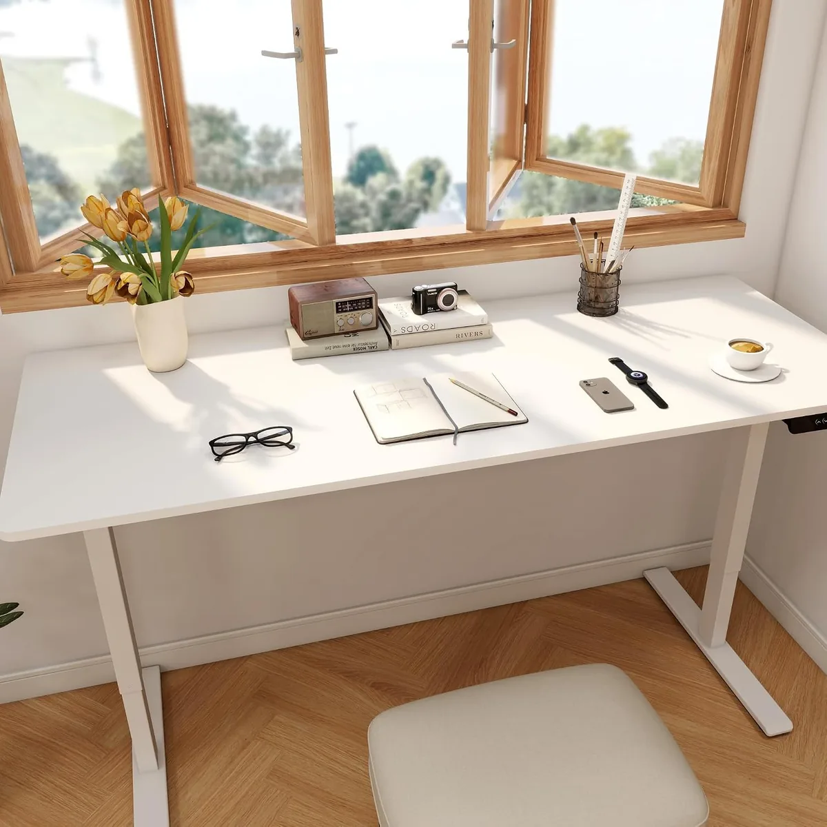 FLEXISPOT 71"x32" Large Dual Motor Electric Standing Desk, White - 198 LBS Heavy-Duty Capacity, Ideal for Home Office, Creative Studio, or Multi-Monitor Setup