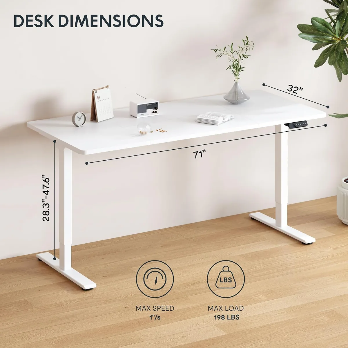 FLEXISPOT 71"x32" Large Dual Motor Electric Standing Desk, White - 198 LBS Heavy-Duty Capacity, Ideal for Home Office, Creative Studio, or Multi-Monitor Setup
