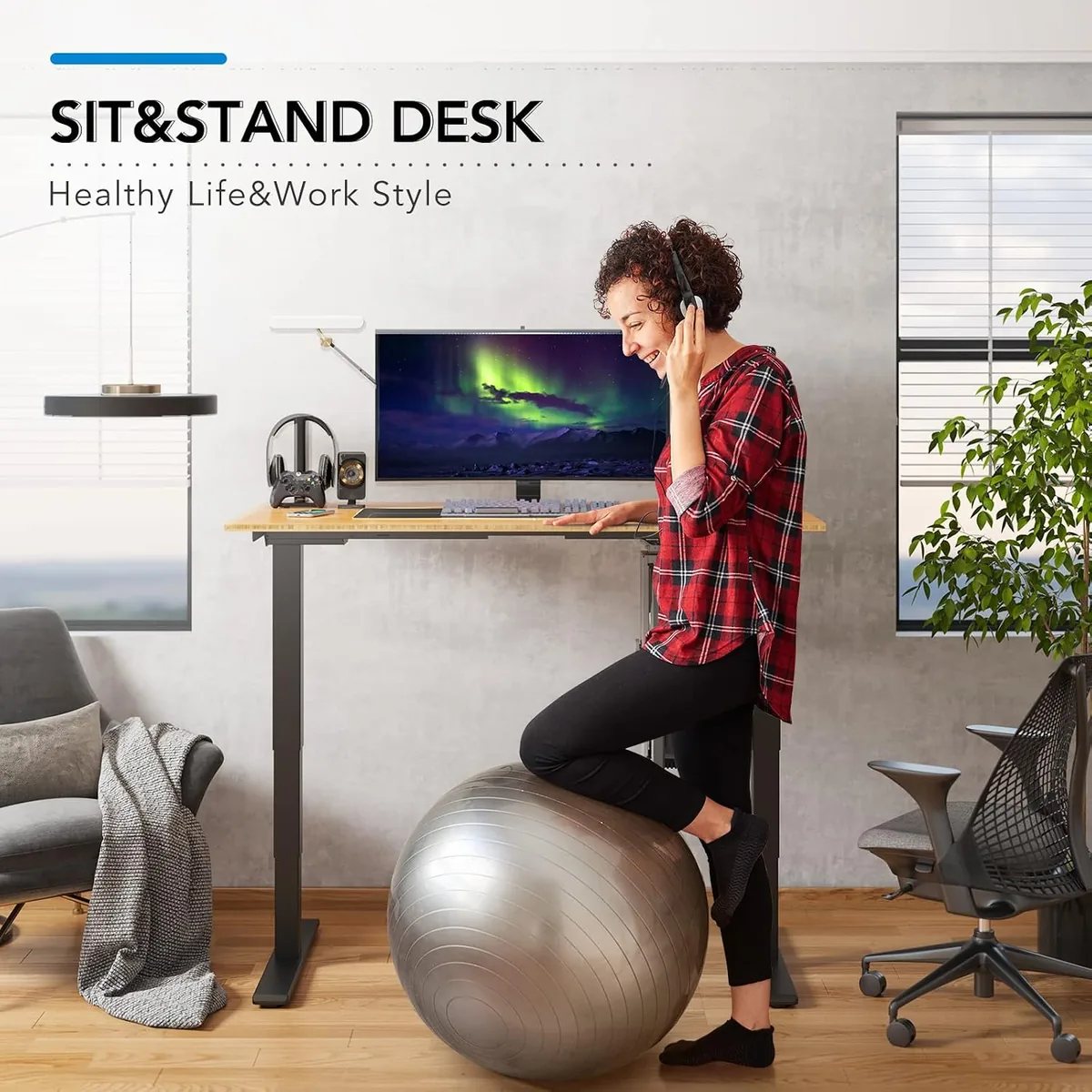 FlexiSpot E6 Bamboo 3-Stage Dual Motor Electric Standing Desk 48 x 24 Sit Stand Up Desk, Holds 220 lbs, Adjustable Height w/ Memory Presets, Solid Bamboo Desktop & Black Frame, Ships in 2 Boxes